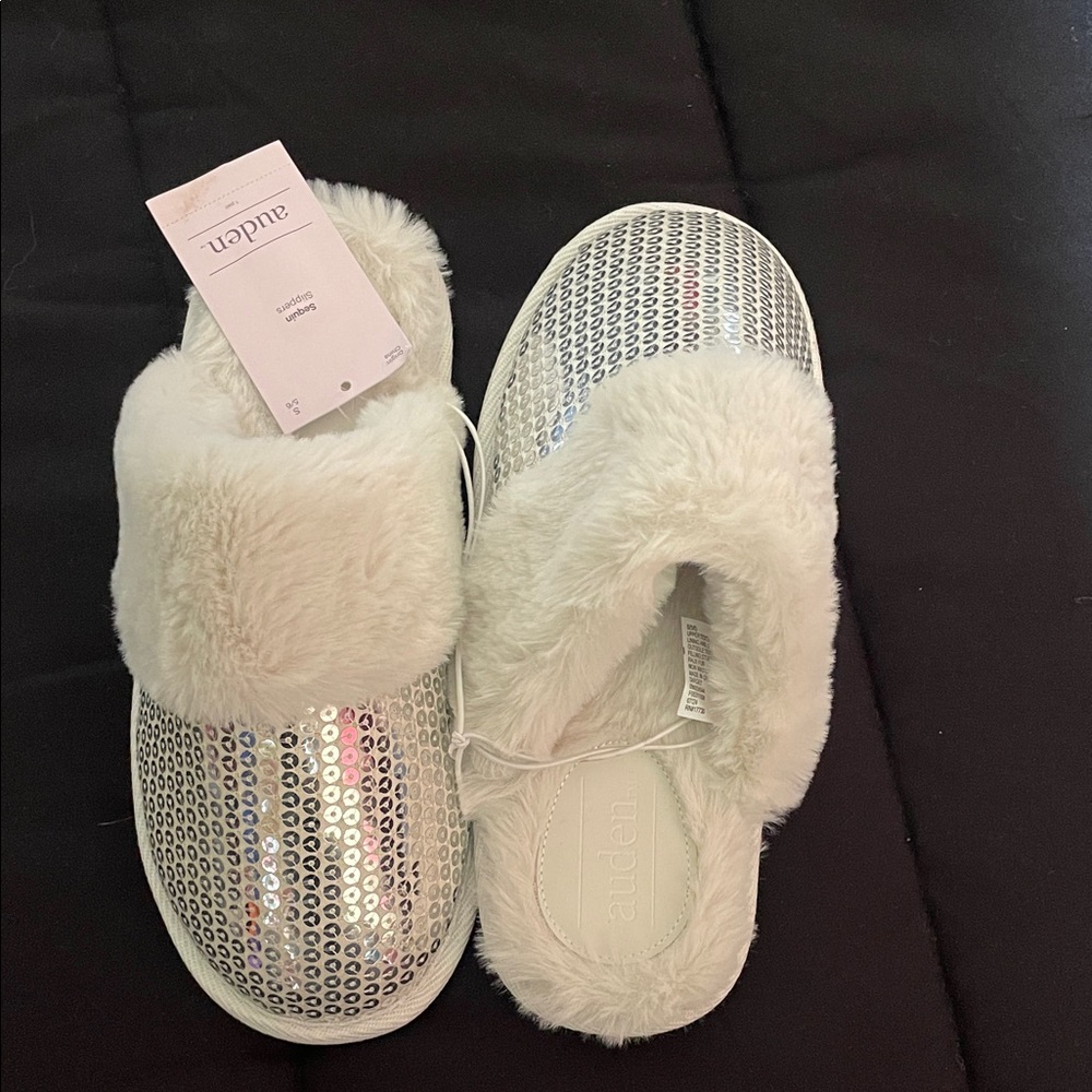 Auden Sparkling Sequin Slippers with Faux Fur